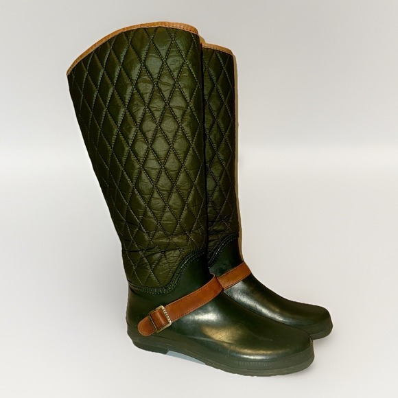 Sperry Shoes - Sperry Top Sider Green Brown Hingham Quilted Tall Waterproof Rubber Rain Boots 8